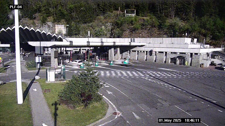 Webcam au péage du tunnel du Mont-Blanc, côté entrée France à Chamonix, au bout de l'A40