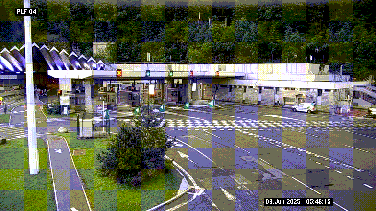 Webcam au péage du tunnel du Mont-Blanc, côté entrée France à Chamonix, au bout de l'A40