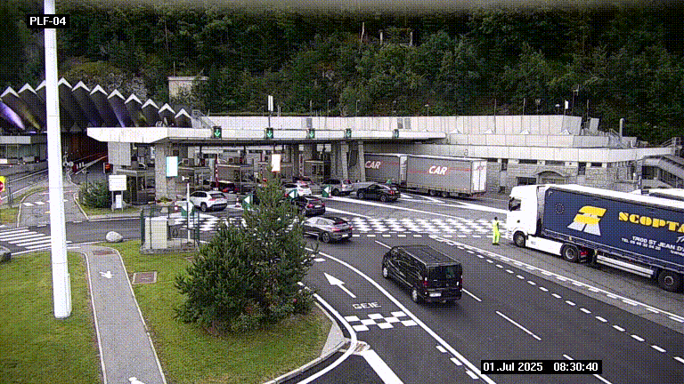 Webcam au péage du tunnel du Mont-Blanc, côté entrée France à Chamonix, au bout de l'A40