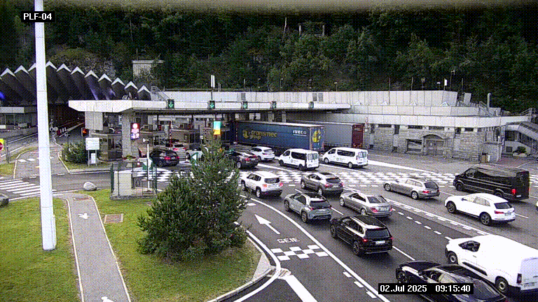 Webcam au péage du tunnel du Mont-Blanc, côté entrée France à Chamonix, au bout de l'A40