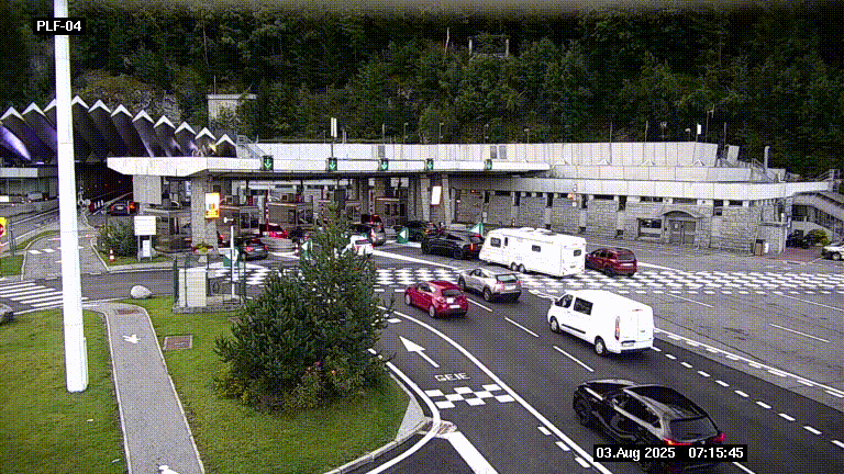Webcam au péage du tunnel du Mont-Blanc, côté entrée France à Chamonix, au bout de l'A40