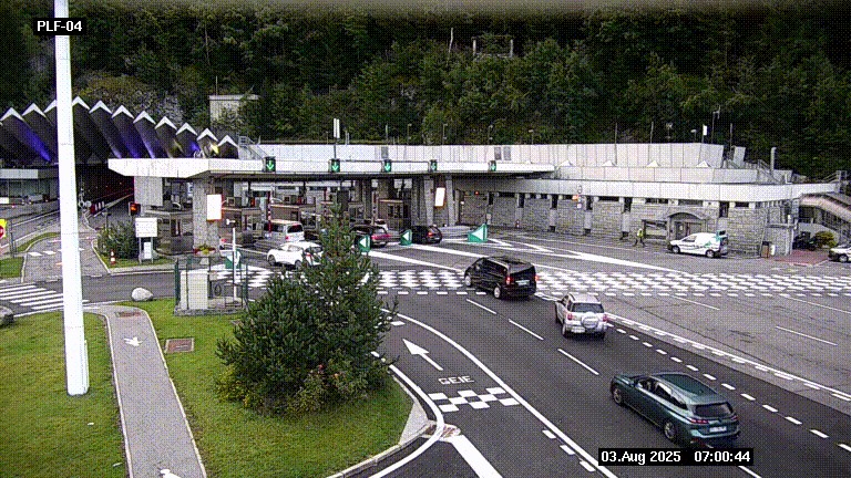 Webcam au péage du tunnel du Mont-Blanc, côté entrée France à Chamonix, au bout de l'A40