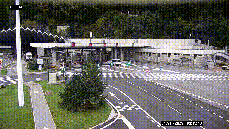Webcam au péage du tunnel du Mont-Blanc, côté entrée France à Chamonix, au bout de l'A40