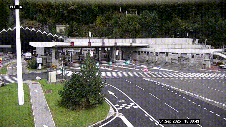 Webcam au péage du tunnel du Mont-Blanc, côté entrée France à Chamonix, au bout de l'A40
