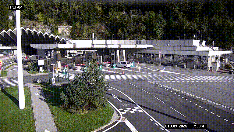 Webcam au péage du tunnel du Mont-Blanc, côté entrée France à Chamonix, au bout de l'A40
