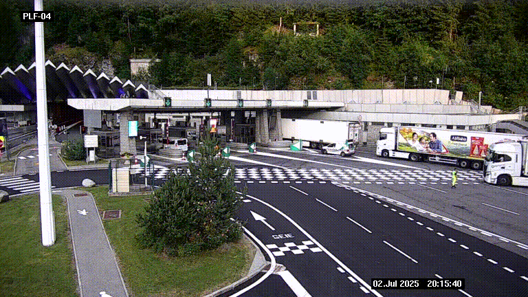 Webcam au péage du tunnel du Mont-Blanc, côté entrée France à Chamonix, au bout de l'A40