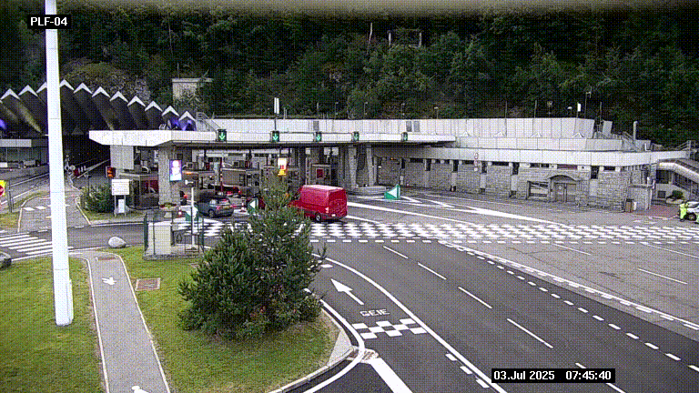 Webcam au péage du tunnel du Mont-Blanc, côté entrée France à Chamonix, au bout de l'A40