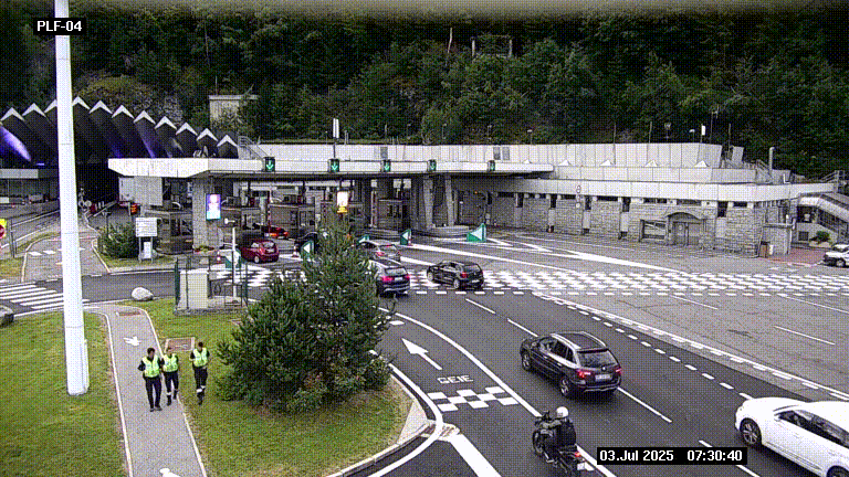 Webcam au péage du tunnel du Mont-Blanc, côté entrée France à Chamonix, au bout de l'A40