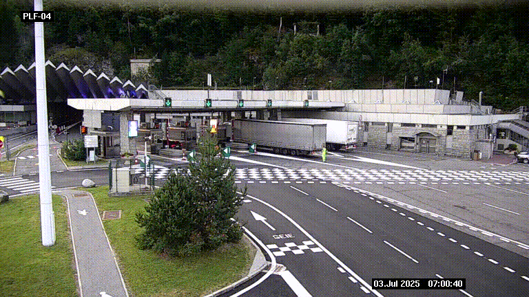 Webcam au péage du tunnel du Mont-Blanc, côté entrée France à Chamonix, au bout de l'A40