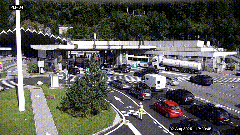 Webcam au péage du tunnel du Mont-Blanc, côté entrée France à Chamonix, au bout de l'A40