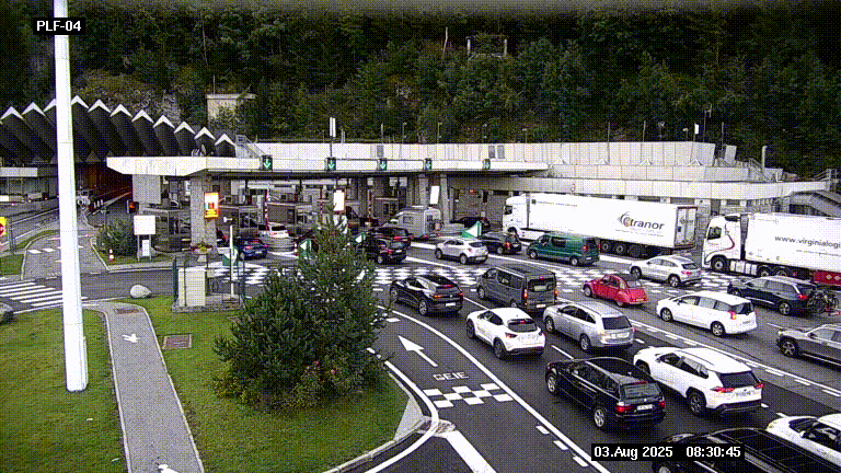 Webcam au péage du tunnel du Mont-Blanc, côté entrée France à Chamonix, au bout de l'A40