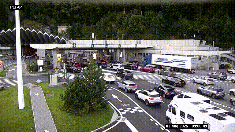 Webcam au péage du tunnel du Mont-Blanc, côté entrée France à Chamonix, au bout de l'A40