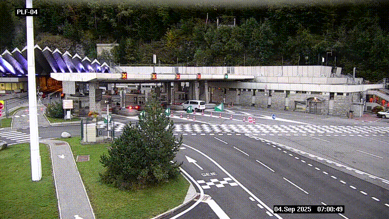 Webcam au péage du tunnel du Mont-Blanc, côté entrée France à Chamonix, au bout de l'A40