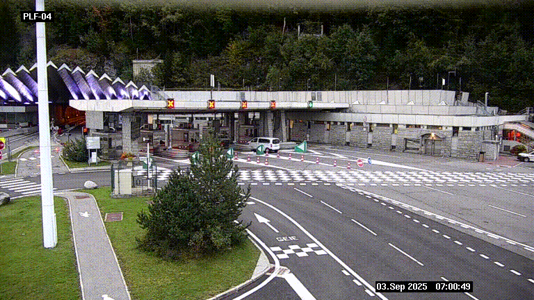 Webcam au péage du tunnel du Mont-Blanc, côté entrée France à Chamonix, au bout de l'A40