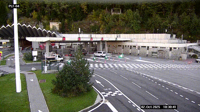 Webcam au péage du tunnel du Mont-Blanc, côté entrée France à Chamonix, au bout de l'A40