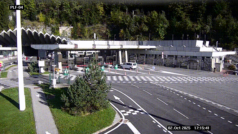 Webcam au péage du tunnel du Mont-Blanc, côté entrée France à Chamonix, au bout de l'A40