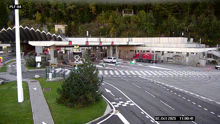 Webcam au péage du tunnel du Mont-Blanc, côté entrée France à Chamonix, au bout de l'A40