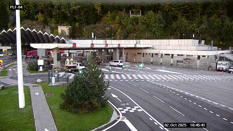 Webcam au péage du tunnel du Mont-Blanc, côté entrée France à Chamonix, au bout de l'A40