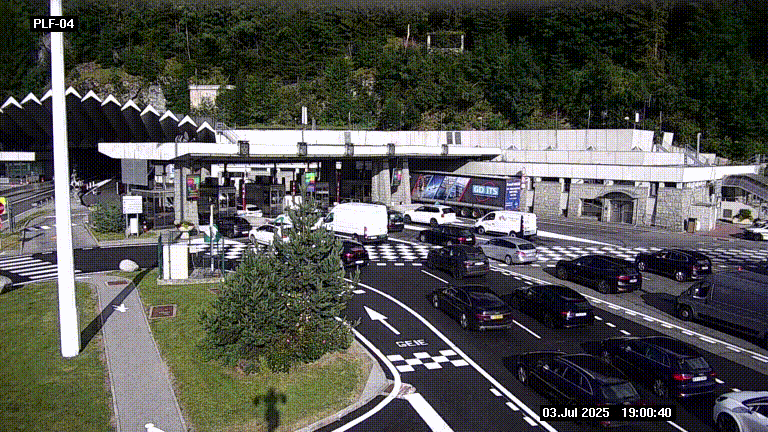 Webcam au péage du tunnel du Mont-Blanc, côté entrée France à Chamonix, au bout de l'A40