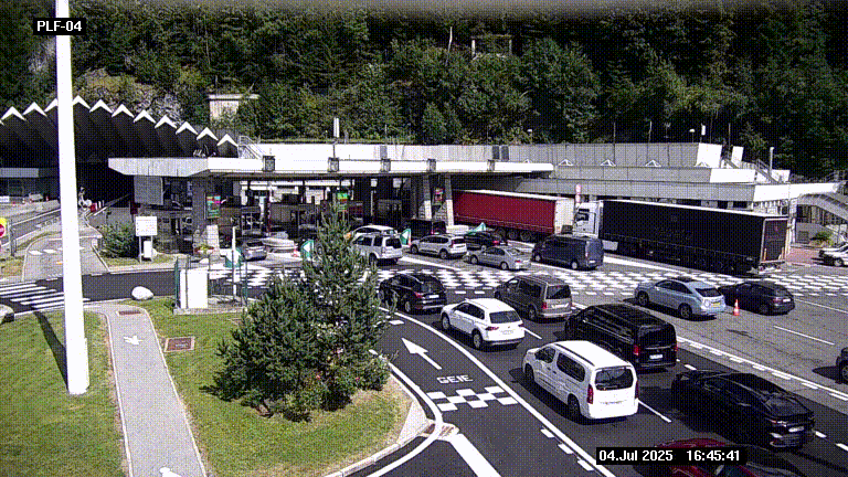 Webcam au péage du tunnel du Mont-Blanc, côté entrée France à Chamonix, au bout de l'A40