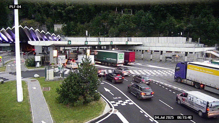 Webcam au péage du tunnel du Mont-Blanc, côté entrée France à Chamonix, au bout de l'A40
