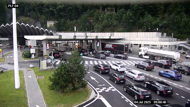 Webcam au péage du tunnel du Mont-Blanc, côté entrée France à Chamonix, au bout de l'A40