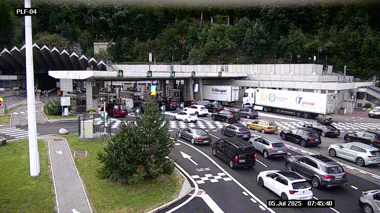 Webcam au péage du tunnel du Mont-Blanc, côté entrée France à Chamonix, au bout de l'A40