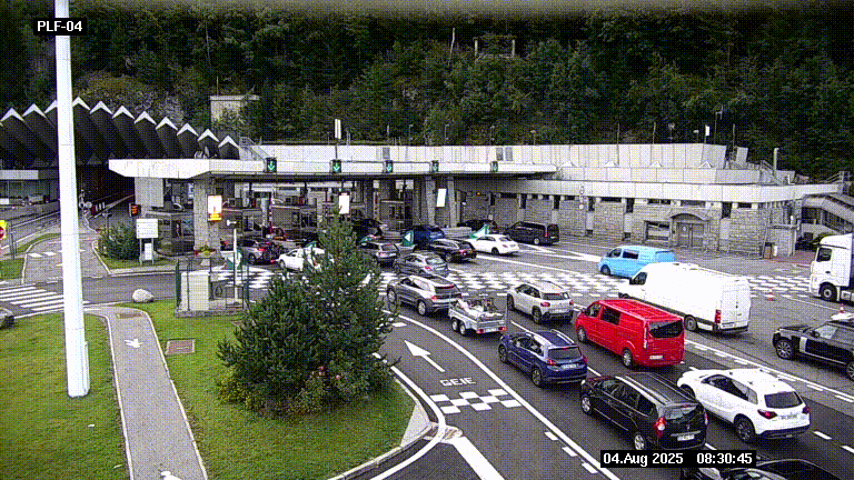 Webcam au péage du tunnel du Mont-Blanc, côté entrée France à Chamonix, au bout de l'A40