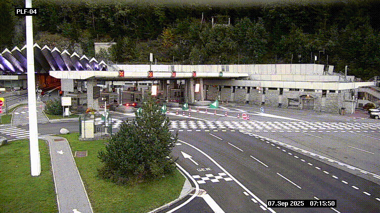 Webcam au péage du tunnel du Mont-Blanc, côté entrée France à Chamonix, au bout de l'A40