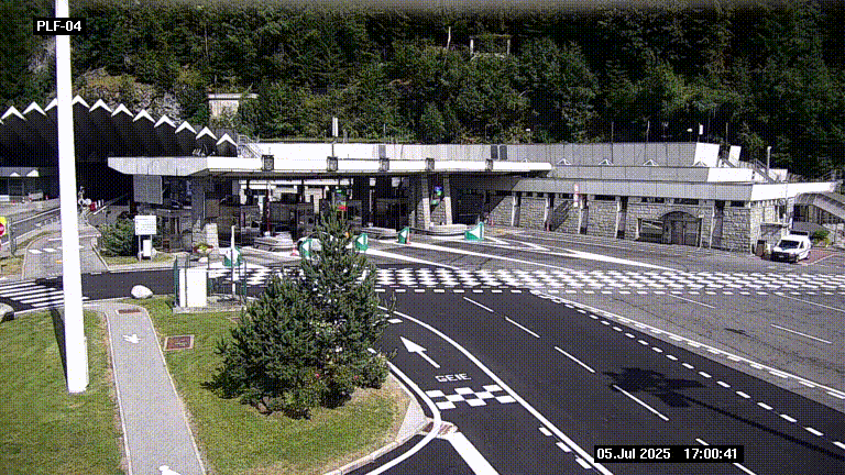 Webcam au péage du tunnel du Mont-Blanc, côté entrée France à Chamonix, au bout de l'A40