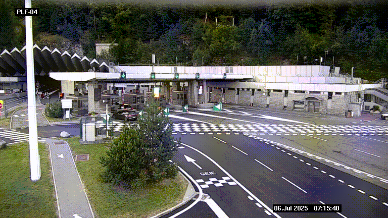 Webcam au péage du tunnel du Mont-Blanc, côté entrée France à Chamonix, au bout de l'A40