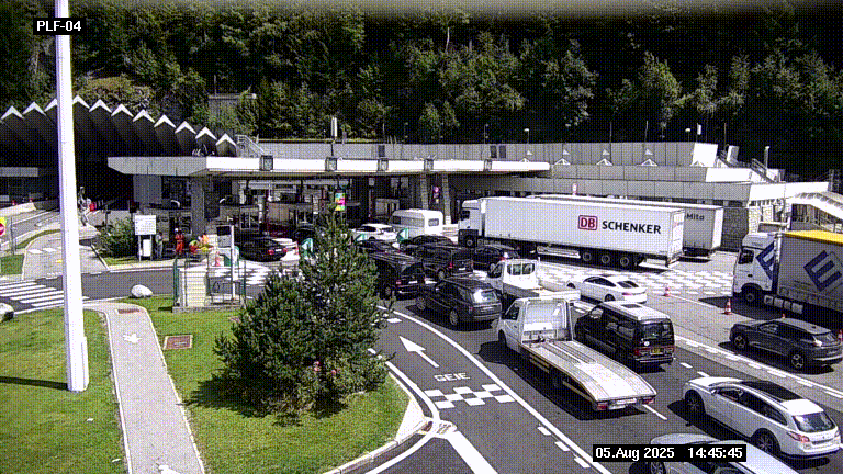 Webcam au péage du tunnel du Mont-Blanc, côté entrée France à Chamonix, au bout de l'A40