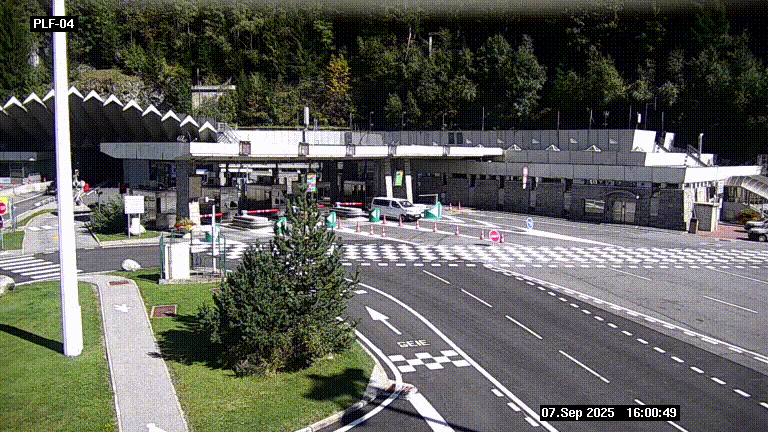 Webcam au péage du tunnel du Mont-Blanc, côté entrée France à Chamonix, au bout de l'A40