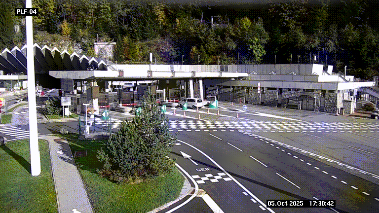 Webcam au péage du tunnel du Mont-Blanc, côté entrée France à Chamonix, au bout de l'A40