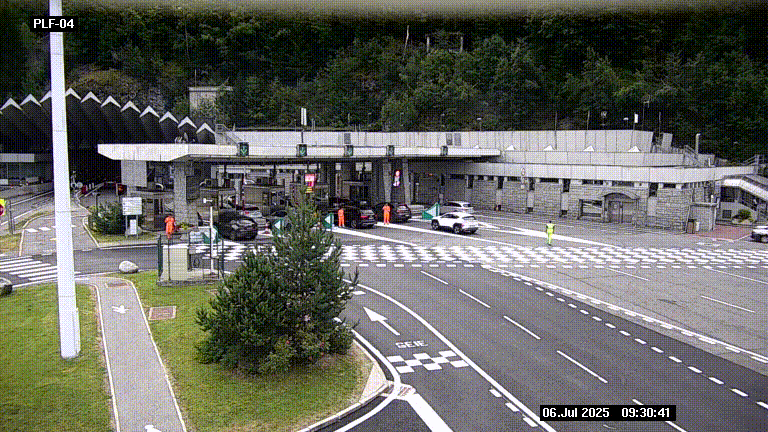 Webcam au péage du tunnel du Mont-Blanc, côté entrée France à Chamonix, au bout de l'A40