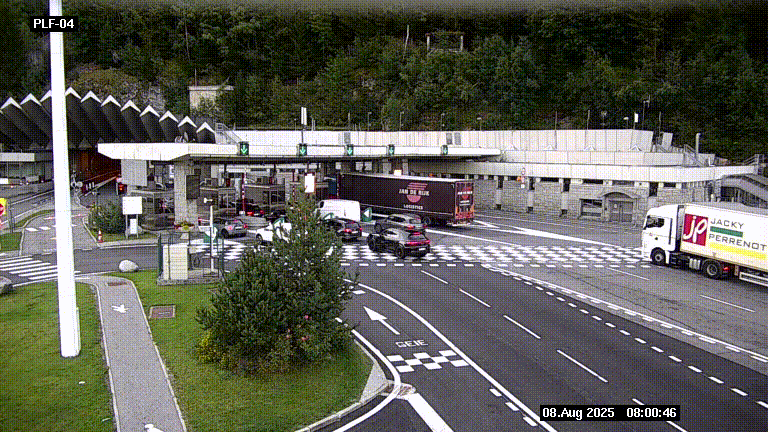 Webcam au péage du tunnel du Mont-Blanc, côté entrée France à Chamonix, au bout de l'A40