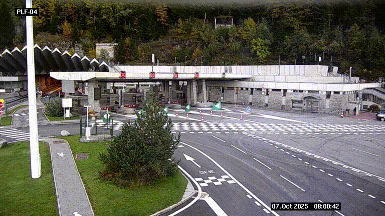 Webcam au péage du tunnel du Mont-Blanc, côté entrée France à Chamonix, au bout de l'A40