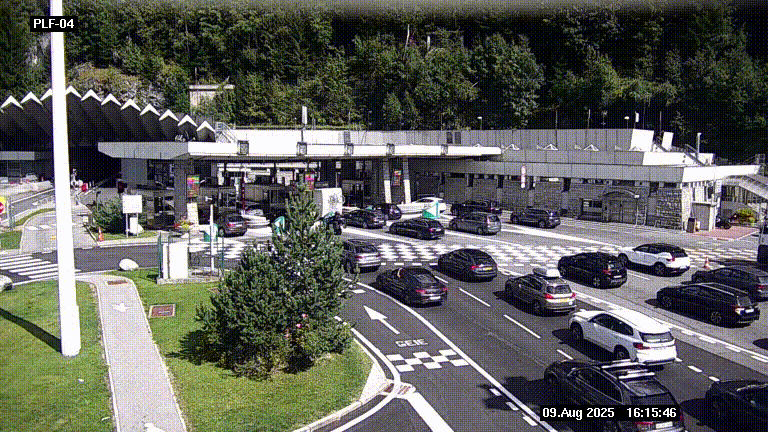 Webcam au péage du tunnel du Mont-Blanc, côté entrée France à Chamonix, au bout de l'A40