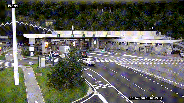 Webcam au péage du tunnel du Mont-Blanc, côté entrée France à Chamonix, au bout de l'A40