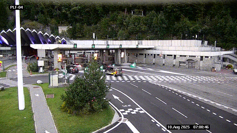 Webcam au péage du tunnel du Mont-Blanc, côté entrée France à Chamonix, au bout de l'A40