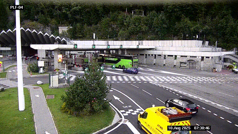 Webcam au péage du tunnel du Mont-Blanc, côté entrée France à Chamonix, au bout de l'A40