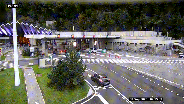 Webcam au péage du tunnel du Mont-Blanc, côté entrée France à Chamonix, au bout de l'A40