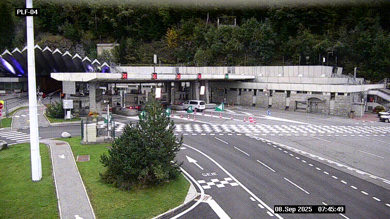 Webcam au péage du tunnel du Mont-Blanc, côté entrée France à Chamonix, au bout de l'A40