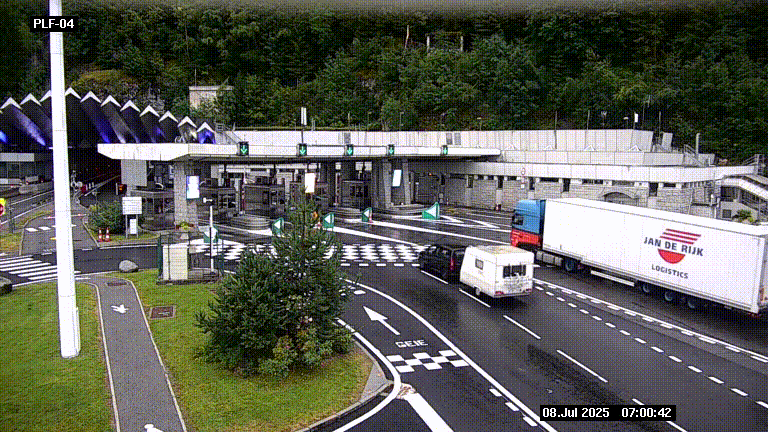 Webcam au péage du tunnel du Mont-Blanc, côté entrée France à Chamonix, au bout de l'A40