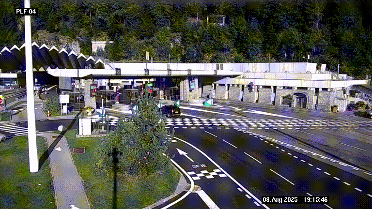 Webcam au péage du tunnel du Mont-Blanc, côté entrée France à Chamonix, au bout de l'A40