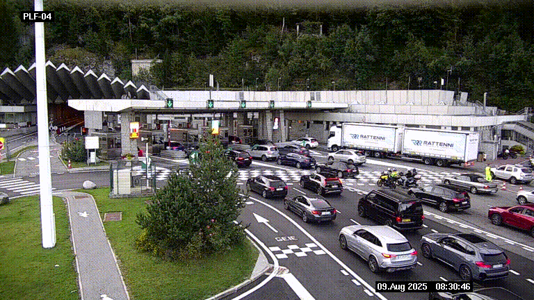 Webcam au péage du tunnel du Mont-Blanc, côté entrée France à Chamonix, au bout de l'A40