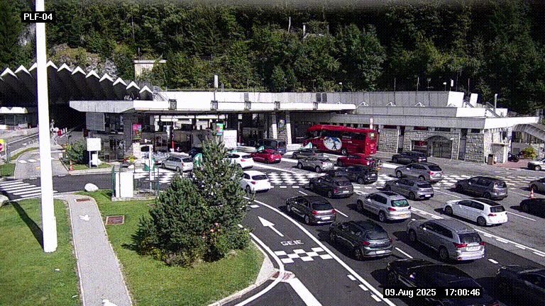 Webcam au péage du tunnel du Mont-Blanc, côté entrée France à Chamonix, au bout de l'A40