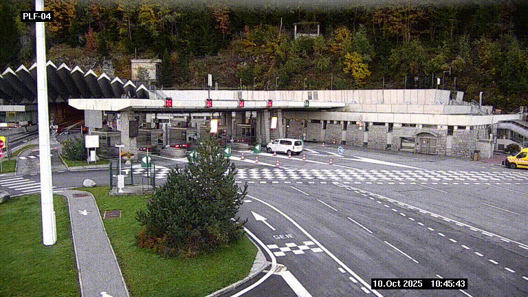 Webcam au péage du tunnel du Mont-Blanc, côté entrée France à Chamonix, au bout de l'A40