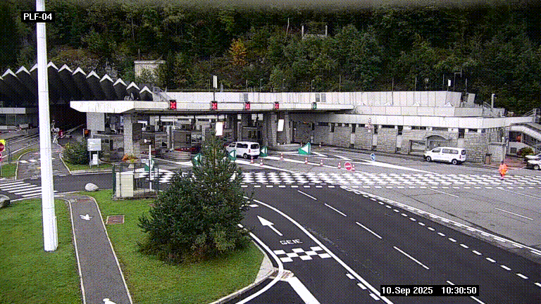 Webcam au péage du tunnel du Mont-Blanc, côté entrée France à Chamonix, au bout de l'A40