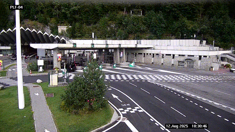 Webcam au péage du tunnel du Mont-Blanc, côté entrée France à Chamonix, au bout de l'A40